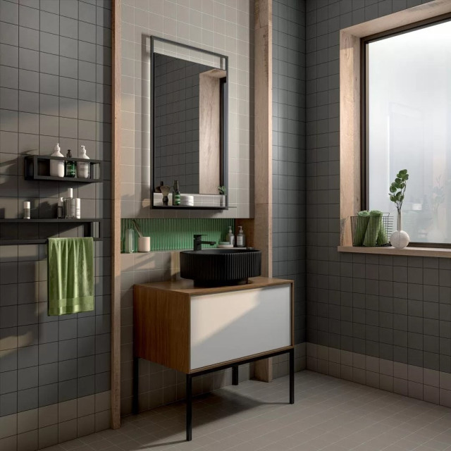 Интерьер с Керамогранит Kerama Marazzi Агуста Серый Натуральный (30x40 из 12 частей) R10 1330 9.8x9.8