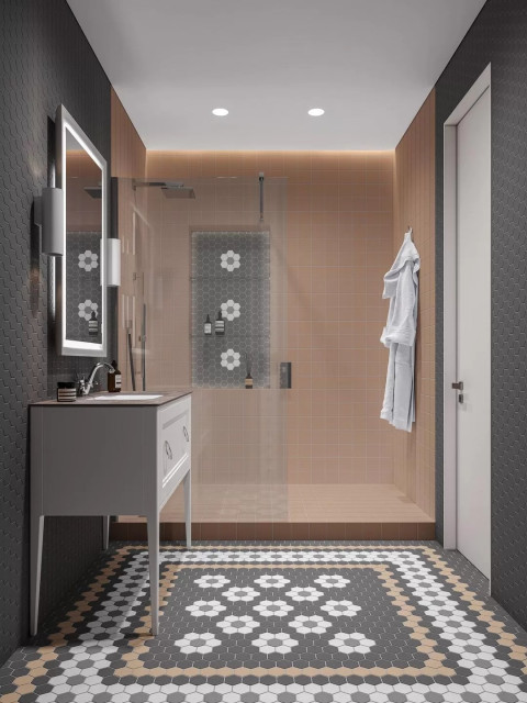 Интерьер с Керамогранит Kerama Marazzi Агуста Серый Натуральный (30x40 из 12 частей) R10 1330 9.8x9.8