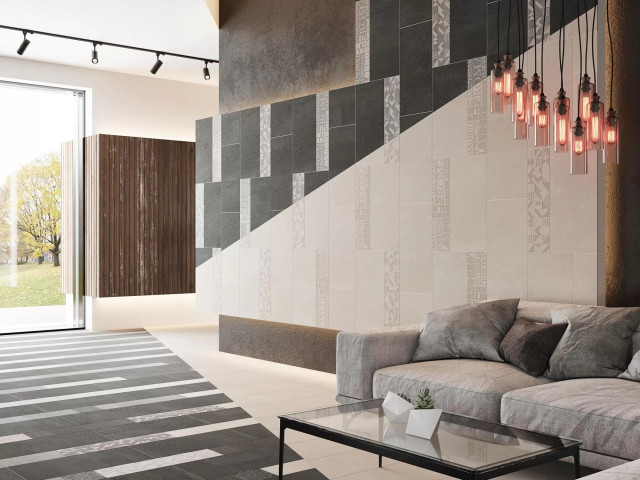 Интерьер с Плитка Kerama Marazzi Матрикс Серый Тёмный Полотно из 12 Частей 1321H 98x98