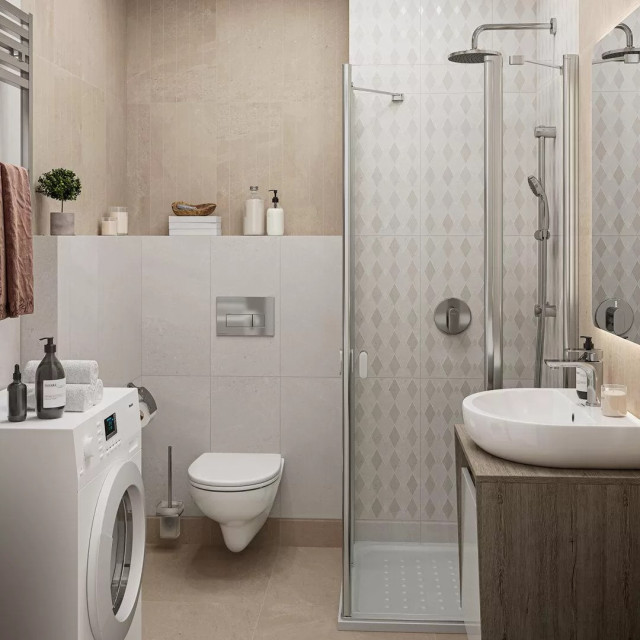 Интерьер с Плитка Kerama Marazzi Матрикс Серый Тёмный Полотно из 12 Частей 1321H 98x98