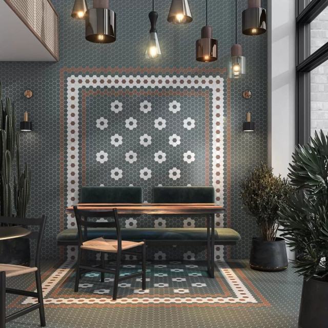 Интерьер с Керамогранит Kerama Marazzi Агуста Серый Натуральный (30x40 из 12 частей) R10 1330 9.8x9.8
