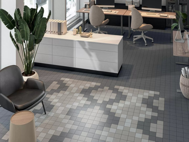 Интерьер с Керамогранит Kerama Marazzi Агуста Серый Натуральный (30x40 из 12 частей) R10 1330 9.8x9.8