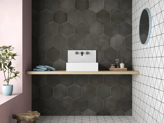 Интерьер с Керамогранит Durstone Six Cementine Bari Black 23x27