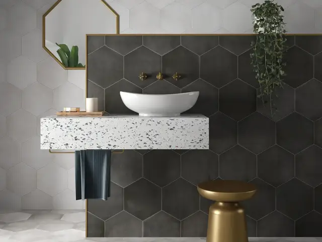 Интерьер с Керамогранит Durstone Six Cementine Bari Black 23x27