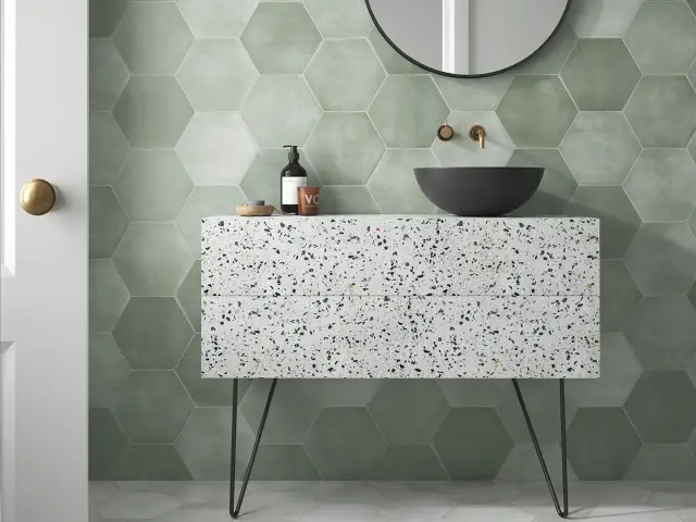 Интерьер с Керамогранит Durstone Six Cementine Bari Black 23x27