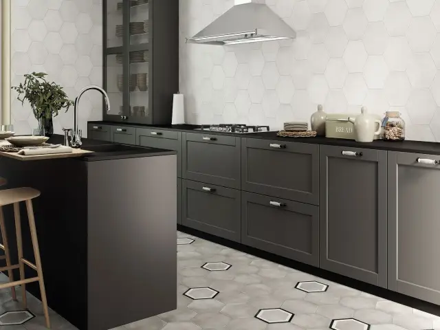 Интерьер с Керамогранит Durstone Six Cementine Bari Black 23x27