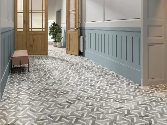 Интерьер с Керамогранит Durstone Six Cementine Bari Black 23x27