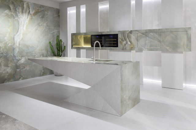 Интерьер с Керамогранит Ariostea Ultra Onici Green Onyx Vein Cut Lucidato Shiny UO6L300558 150x300