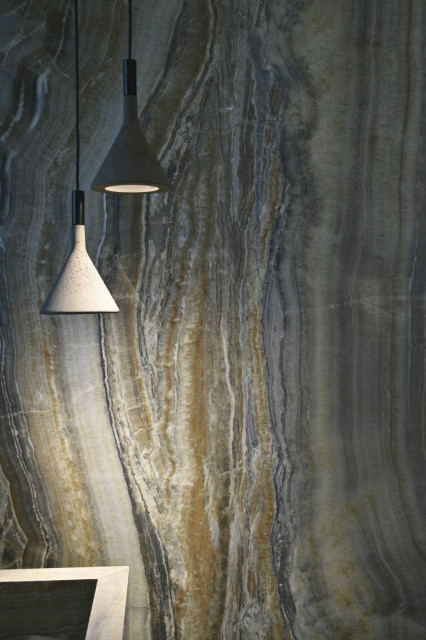 Интерьер с Керамогранит Ariostea Ultra Onici Green Onyx Vein Cut Lucidato Shiny UO6L300558 150x300