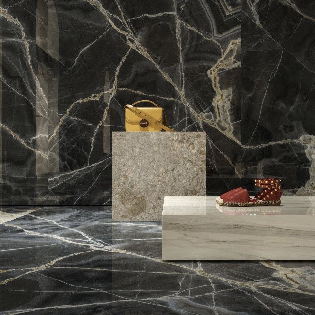 Интерьер с Керамогранит Ariostea Ultra Onici Green Onyx Vein Cut Lucidato Shiny UO6L300558 150x300