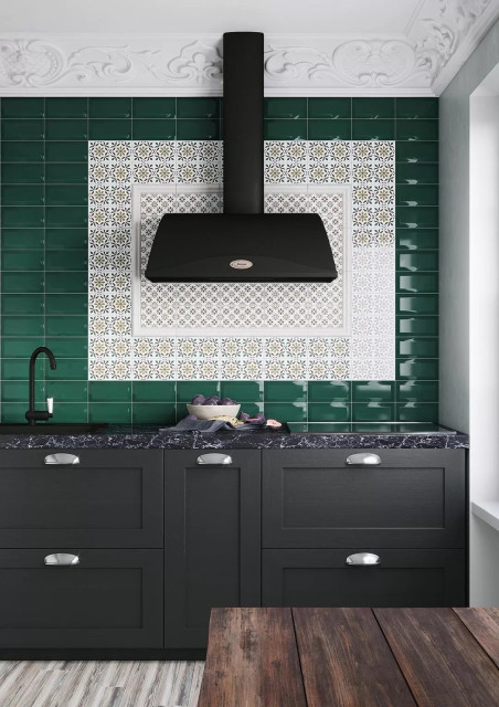 Интерьер с Плитка Kerama Marazzi Алькасар Клемансо Зелёный Тёмный Грань 16059 7.4x15