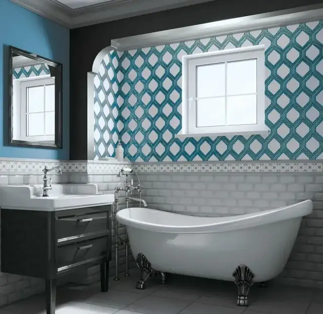 Интерьер с Плитка Kerama Marazzi Алькасар Клемансо Зелёный Тёмный Грань 16059 7.4x15