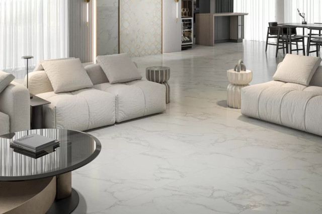 Интерьер с Керамогранит Kerama Marazzi Монте Тиберио Бежевый Лаппатированный Обрезной SG592022R 119.5x238.5