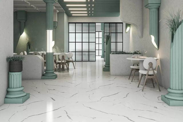 Интерьер с Керамогранит Kerama Marazzi Монте Тиберио Бежевый Лаппатированный Обрезной SG592022R 119.5x238.5