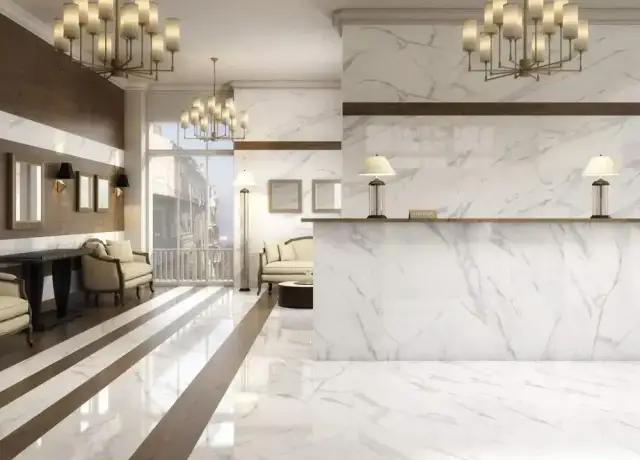 Интерьер с Керамогранит Kerama Marazzi Монте Тиберио Бежевый Лаппатированный Обрезной SG592022R 119.5x238.5