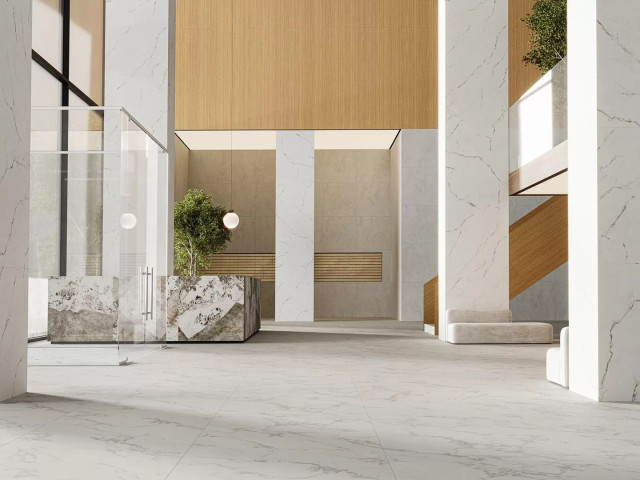 Интерьер с Керамогранит Kerama Marazzi Монте Тиберио Бежевый Лаппатированный Обрезной SG592022R 119.5x238.5