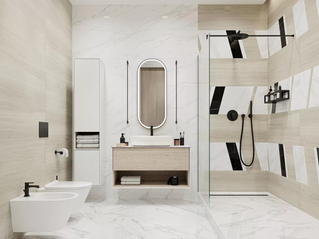 Интерьер с Керамогранит Kerama Marazzi Монте Тиберио Бежевый Лаппатированный Обрезной SG592022R 119.5x238.5