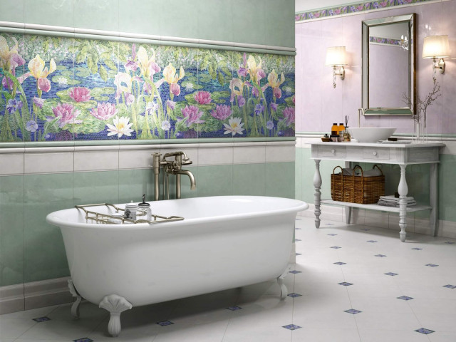 Интерьер с Плинтус Kerama Marazzi Сад Моне Белый Обрезной FMA013R 15x30