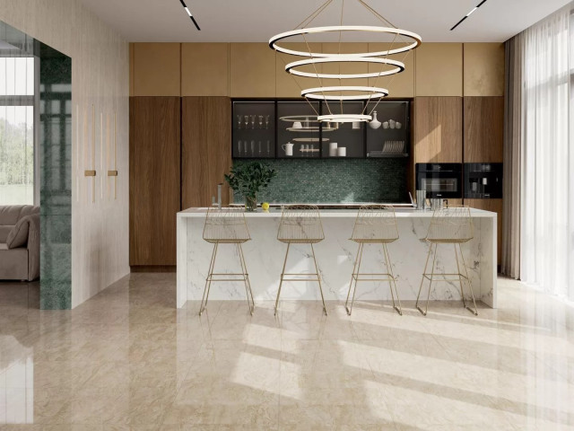 Интерьер с Плитка Kerama Marazzi Эвора Зеленый Глянцевый Обрезной 13116R 30x89.5