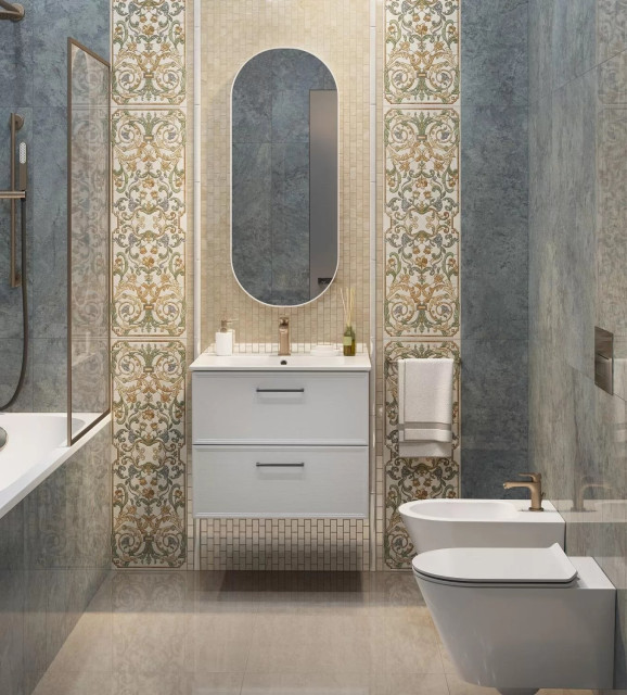 Интерьер с Плитка Kerama Marazzi Эвора Зеленый Глянцевый Обрезной 13116R 30x89.5