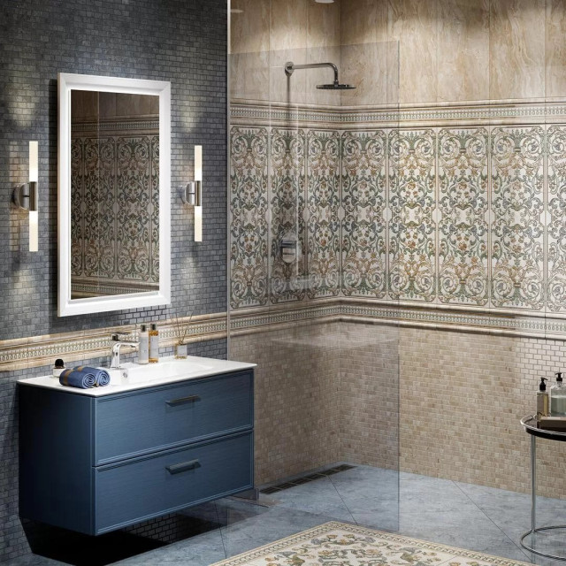 Интерьер с Плитка Kerama Marazzi Эвора Зеленый Глянцевый Обрезной 13116R 30x89.5