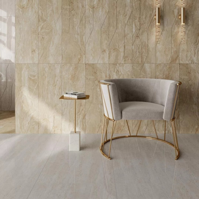 Интерьер с Плитка Kerama Marazzi Эвора Зеленый Глянцевый Обрезной 13116R 30x89.5