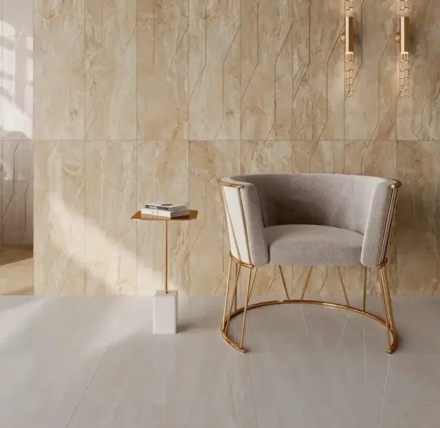 Интерьер с Плитка Kerama Marazzi Эвора Зеленый Глянцевый Обрезной 13116R 30x89.5