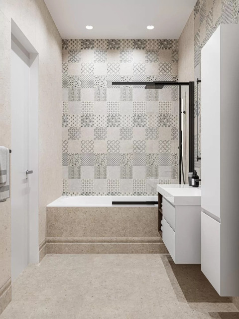 Интерьер с Панно Kerama Marazzi AZ/A051/2x/14058R Риккарди 1 Серый Светлый Матовый Обрезной AZ/A051 80x120