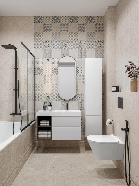 Интерьер с Панно Kerama Marazzi AZ/A051/2x/14058R Риккарди 1 Серый Светлый Матовый Обрезной AZ/A051 80x120