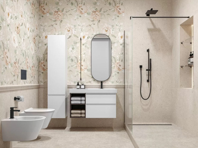 Интерьер с Панно Kerama Marazzi AZ/A051/2x/14058R Риккарди 1 Серый Светлый Матовый Обрезной AZ/A051 80x120
