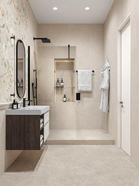 Интерьер с Панно Kerama Marazzi AZ/A051/2x/14058R Риккарди 1 Серый Светлый Матовый Обрезной AZ/A051 80x120