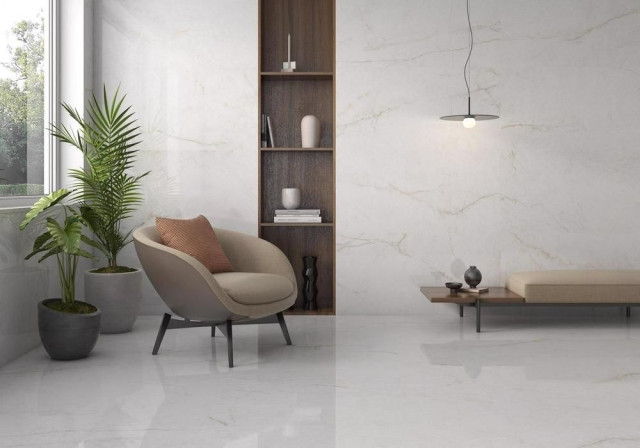 Интерьер с Керамогранит Pamesa Crystal White Compacglass Rect. 017.120.0001.11484 120x120