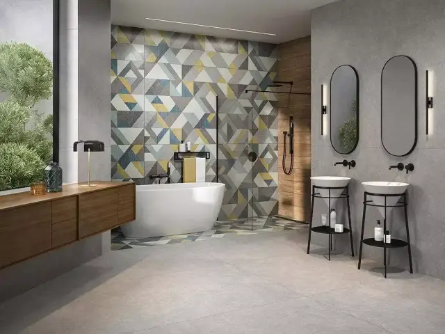 Интерьер с Плинтус Kerama Marazzi Про Стоун Серый Обрезной DD200420R/3BT 60x9.5