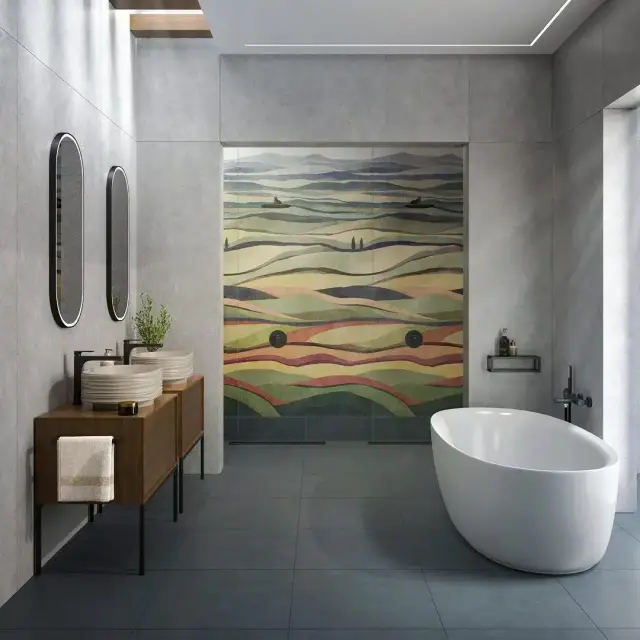 Интерьер с Плинтус Kerama Marazzi Про Стоун Серый Обрезной DD200420R/3BT 60x9.5
