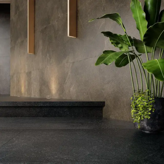 Интерьер с Плинтус Kerama Marazzi Про Стоун Серый Обрезной DD200420R/3BT 60x9.5