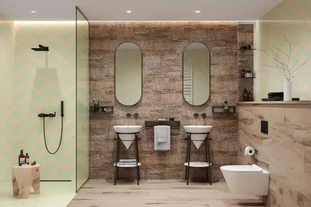 Интерьер с Плинтус Kerama Marazzi Про Вуд Бежевый Темный DL5101/BTG 8x39.6