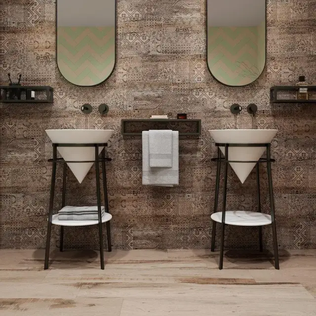 Интерьер с Плинтус Kerama Marazzi Про Вуд Бежевый Темный DL5101/BTG 8x39.6