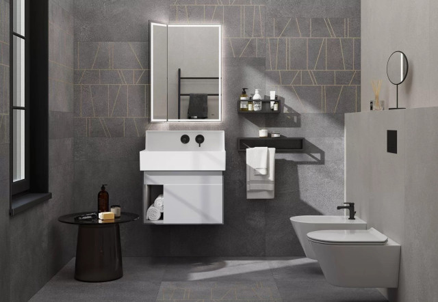 Интерьер с Керамогранит Kerama Marazzi Турнель Серый Тёмный Обрезной DL571290R 80x160