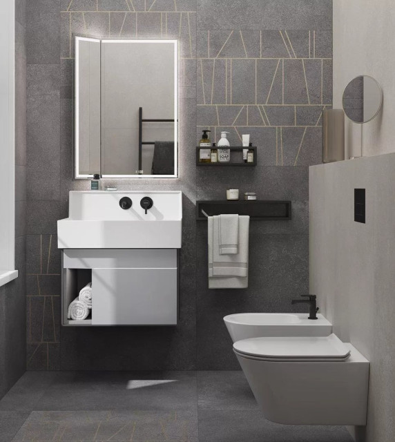 Интерьер с Керамогранит Kerama Marazzi Турнель Серый Тёмный Обрезной DL571290R 80x160