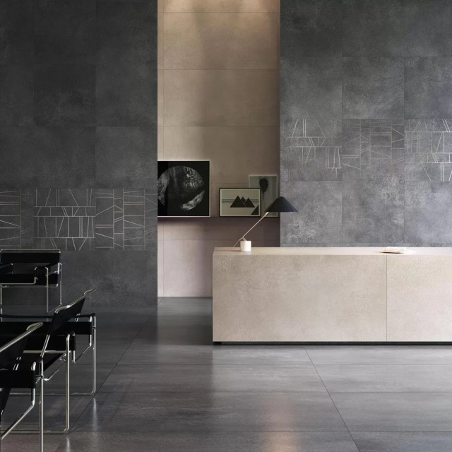 Интерьер с Керамогранит Kerama Marazzi Турнель Серый Тёмный Обрезной DL571290R 80x160