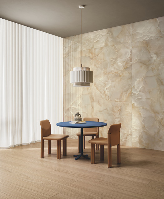 Интерьер с Керамогранит Fondovalle Onyx Blue Crystal Polished 6 mm INF3071 60x120