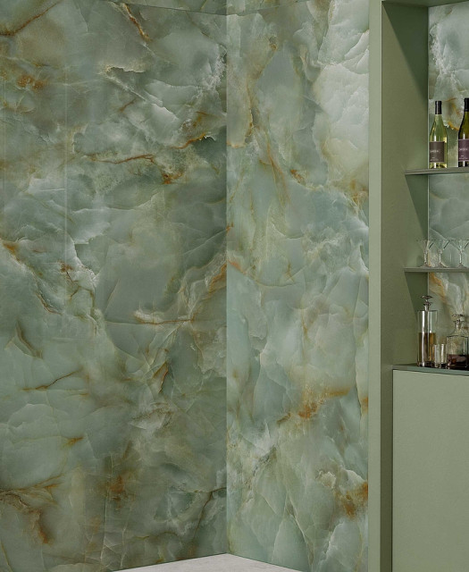 Интерьер с Керамогранит Fondovalle Onyx Blue Crystal Polished 6 mm INF3071 60x120