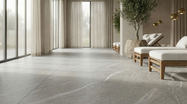 Интерьер с Керамогранит Zerde Lagos Light Grey 2cm R1LG0HH05GRR5 58x58