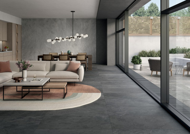 Интерьер с Керамогранит Lea Ceramiche Waterfall Slimtech Gray Flow 5plus Nat LSAWF10 100x300