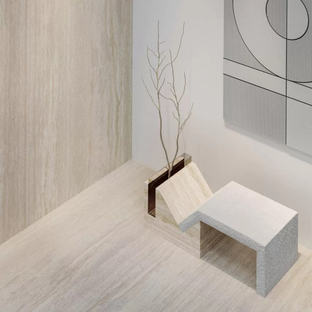 Интерьер с Керамогранит Kerama Marazzi Травертин Бежевый Обрезной SG072800R6 119.5x320