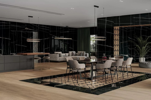 Интерьер с Керамогранит Kerama Marazzi Монтиони Коричневый Матовый Обрезной SG526520R 20x119.5