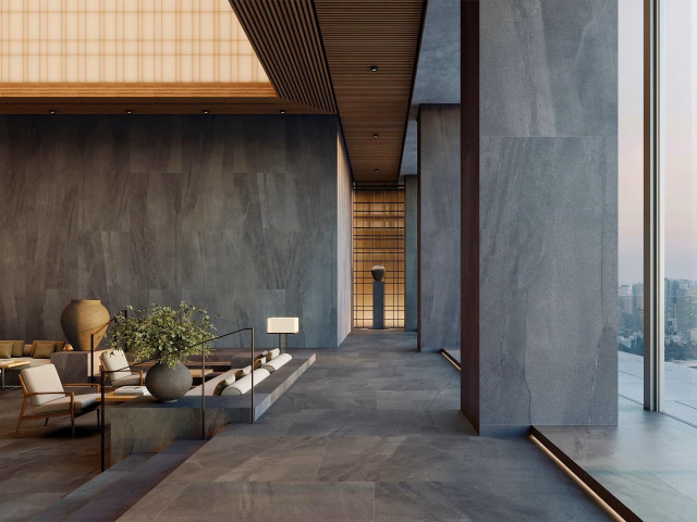 Интерьер с Керамогранит Porcelanosa Aged Clay Nat.PV6 (A) 100331050 120x120