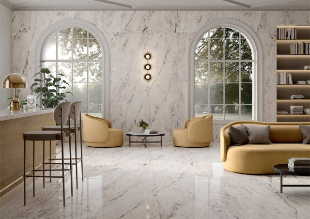 Интерьер с Керамогранит Ava Ceramica Marmi Siciliani Avorio Segesta Nat Ret 273001 120x280