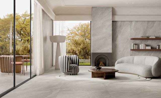 Интерьер с Керамогранит Fondovalle Slaten Concrete 3DTEXTURE 8.5 MM SLA053 60x120