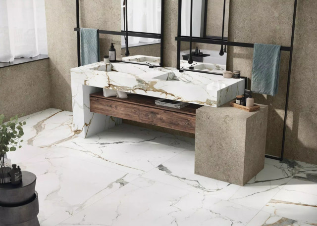 Интерьер с Керамогранит Florim Marble Heri Tundra B Glossy Stu 12 mm 777585 160x320